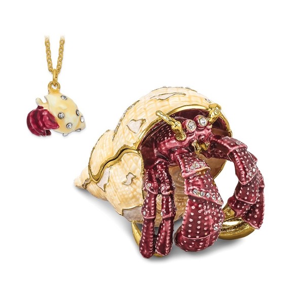 Pewter Bejeweled Crystals Enameled HERMAN Red Leg Hermit Crab Trinket Box - Picture 8 of 8